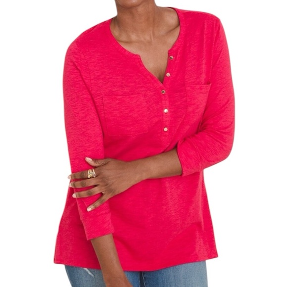 Chico’s Women's Cotton Slub Henley Ultimate Tee - Picture 1 of 10